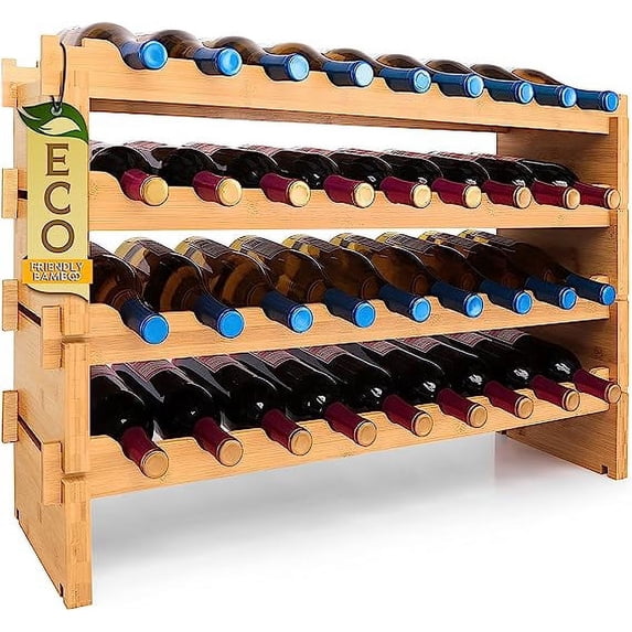 SereneLife 36 Bottle Stackable Wine Rack, 4-Tier Large Floor Freestanding Modular Bottle Storage
