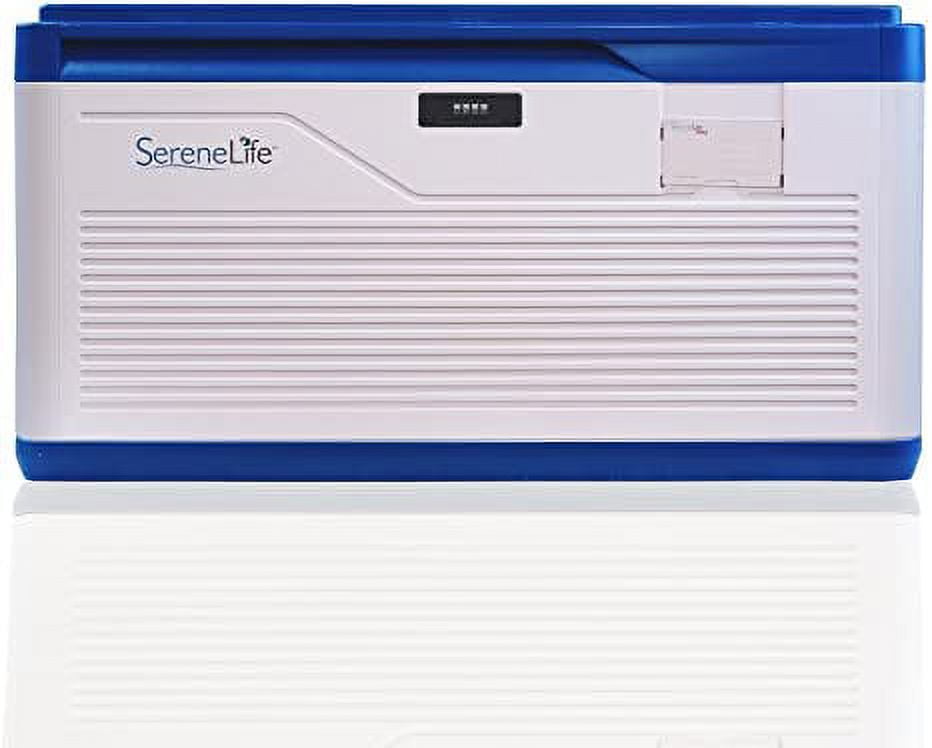 SereneLife , 37 Gallon Capacity Locking Storage Container Bin Box,  Combination Lock, (White & Blue) 