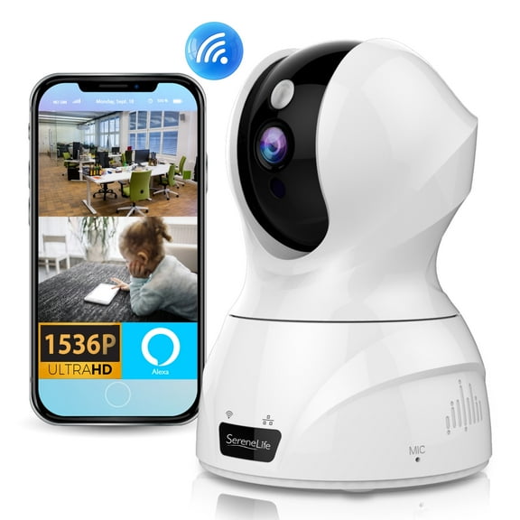 SereneLife 3MP WiFi IP Camera Smart Tracking PTZ Face Detection Compatible Wireless Home Security