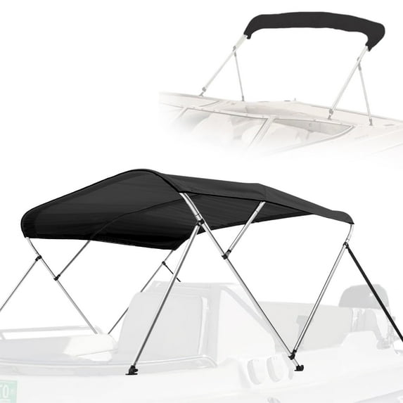 SereneLife 4 Bow Bimini Top Boat Cover 96" L x 67-72" W x 54" H, Aluminum Frame, Waterproof & UV-Resistant, Easy Install with Front Straps, Rear Support Arms & Free Storage Boot Gray