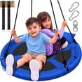 thumbnail image 1 of SereneLife 40" Saucer Swing - Outdoor Swing Set with Universal Hanging Kit, Swinging Seat Spinner with Pillow & Carry Bag, Weatherproof, Water-Resistant, Supports Up to 700 lbs, Blue, 1 of 7