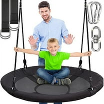 SereneLife 40” Saucer Swing with Hang Kit, Outdoor Tree Swing with Swivel Spinner for Kids (Black)