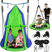 SereneLife 40  Tree Play Tent Hangout for Kids Indoor Outdoor Flying Saucer Floating Swing Green
