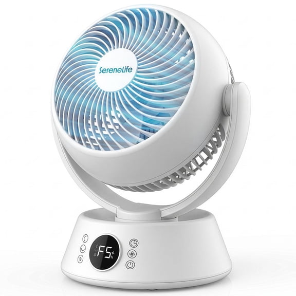 SereneLife 420 CFM Air Circulator Desk Fan with Remote Control, 6 Speeds, Sleep Mode, 12-Hour Timer, 90 Vertical & 60 Horizontal Oscillation, White