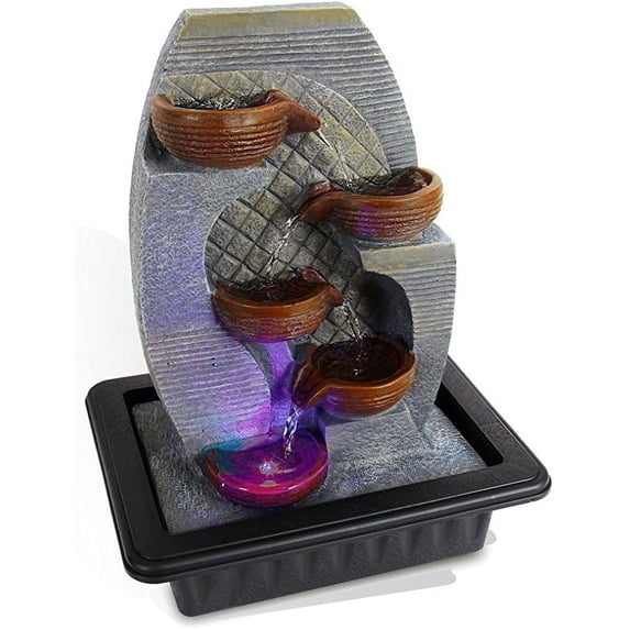 SereneLife 4Tier Desktop Electric Water Fountain Decor W/ LED Tabletop Zen Meditation Waterfall Kit