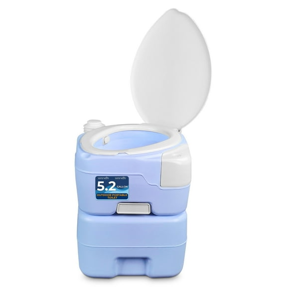SereneLife 5.2 Gallon Portable Camping Toilet, 120 Flushes with Plastic Funnel, Hand Spray, Diagonal Seat and Mobile Holder, Portable Potty for Camping, Hiking, Roadtrip, Car, Tent