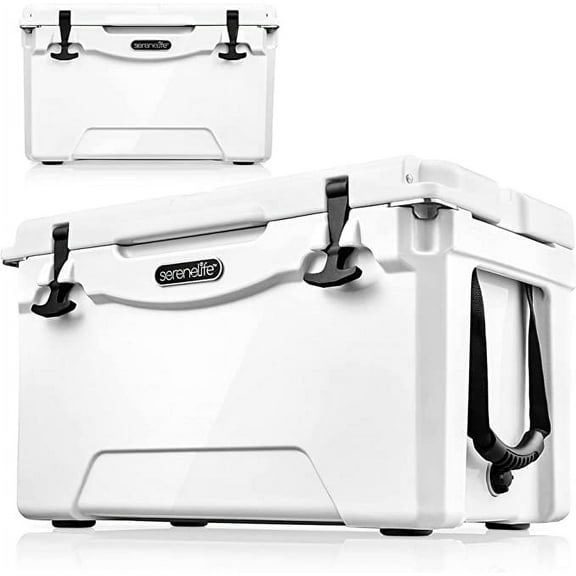 SereneLife 50 Quart Portable Cooler Box Lightweight Heavy-Duty Travel Ice Cooler W/ Handles (White)