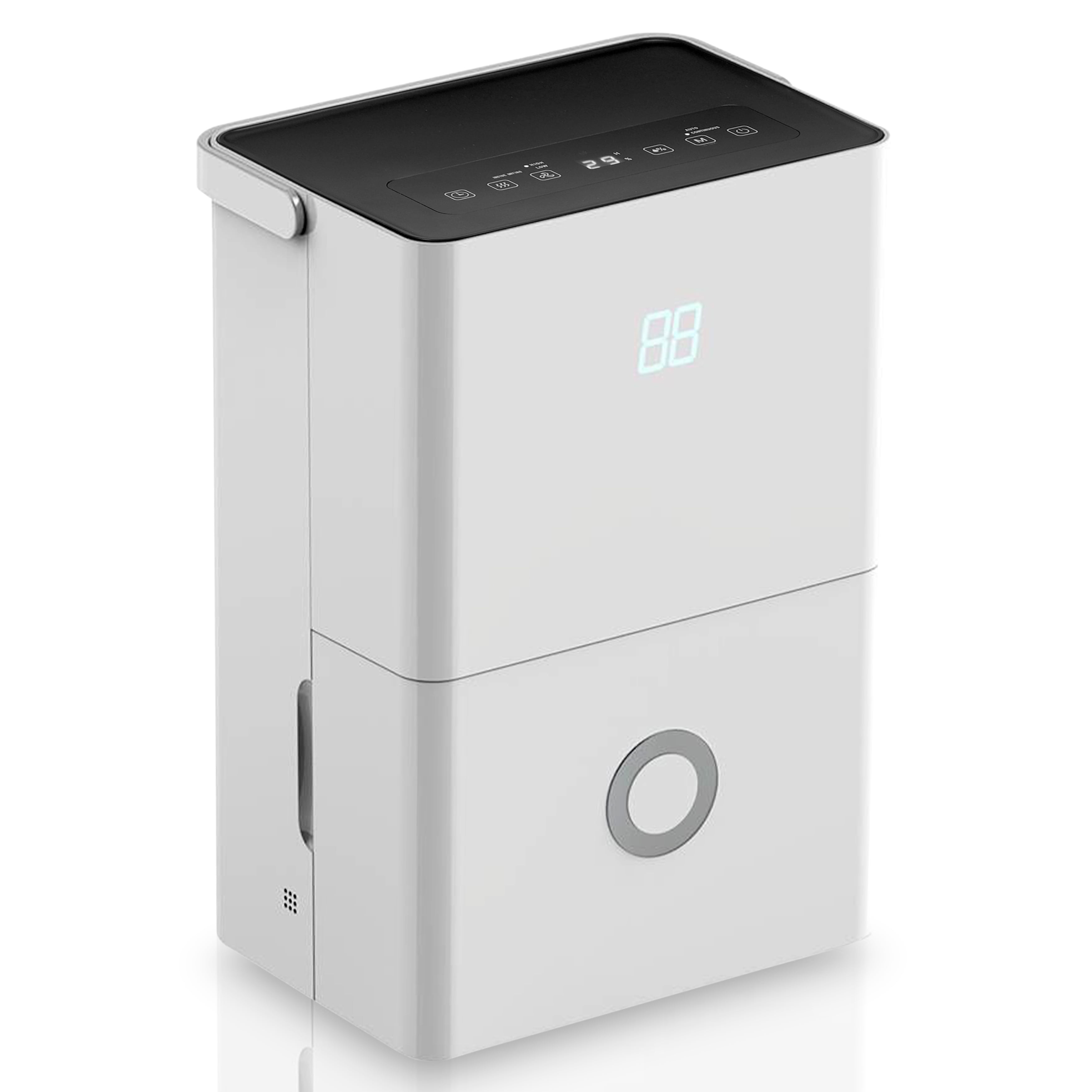 Compact White 50-Pint Digital Dehumidifier with Drain Hose