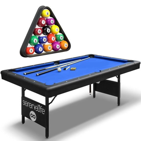 SereneLife 6-Ft Folding Pool Table, Heavy-Duty Billiard Table with Steel Frame, Fully Supported Slate, Safety Locking Legs & Complete Accessory Set