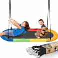 thumbnail image 1 of SereneLife 67" Oval Saucer Swing - Giant Outdoor Swing Set with Universal Hanging Kit, Swinging Seat Spinner with Pillow & Carry Bag, Weatherproof, Water-Resistant, Supports Up to 700 lbs, Rainbow, 1 of 7