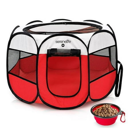 SereneLife 8-Panel Cat Dog Mesh Exercise Playpen Large Portable Foldable Pet Tent