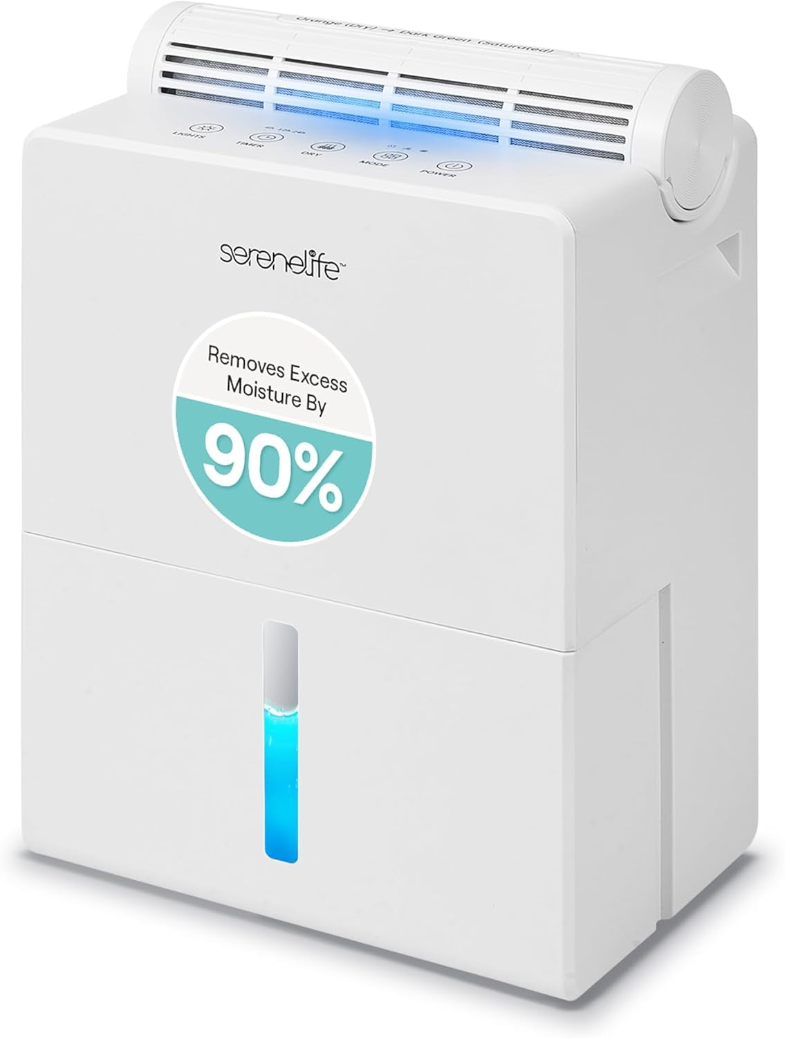 SereneLife 91 Oz Home Dehumidifier – Quiet Bedroom, Bathroom & Basement Moisture Remover with Drying Base, Timer, Sleep Mode & Smart Humidity Control, Covers Up to 1200 Sq Ft (White, 9 x 6 x 13 In)