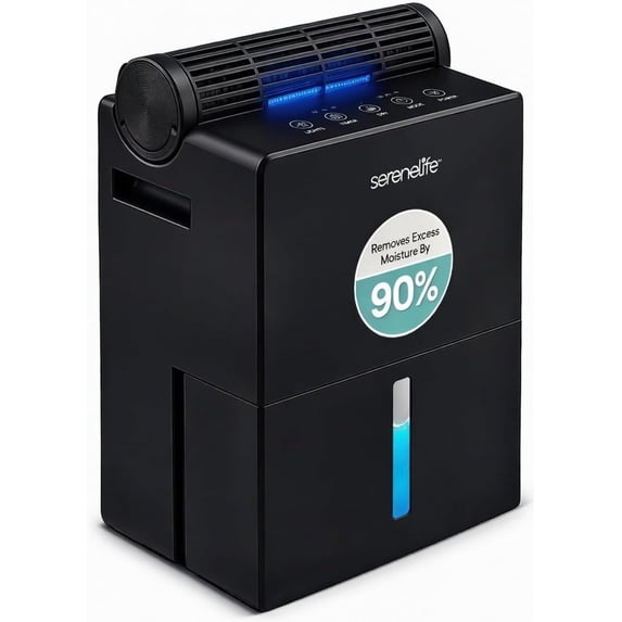 SereneLife 91oz Dehumidifier for Home – Covers Up to 1200 Sq Ft, Timer, Sleep Mode, Humidity Control, Includes Removable Closet Dehumidifier, Black