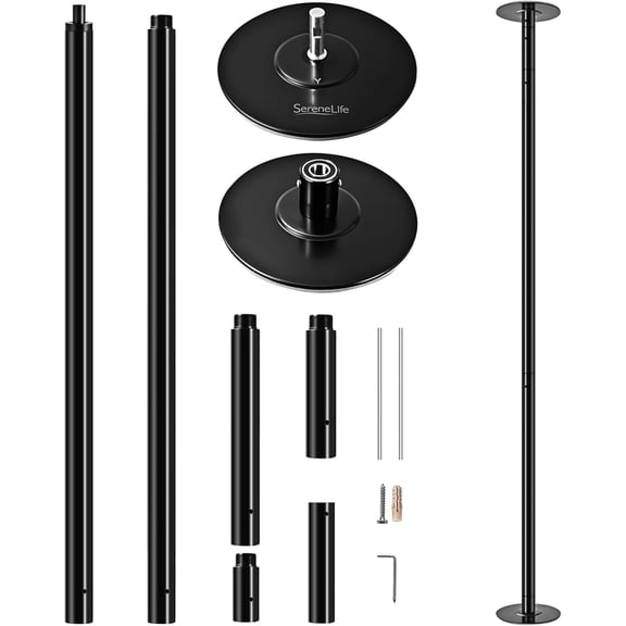 SereneLife Adjustable Connection Professional Upgrade Spinning Dance Pole, Steel Black