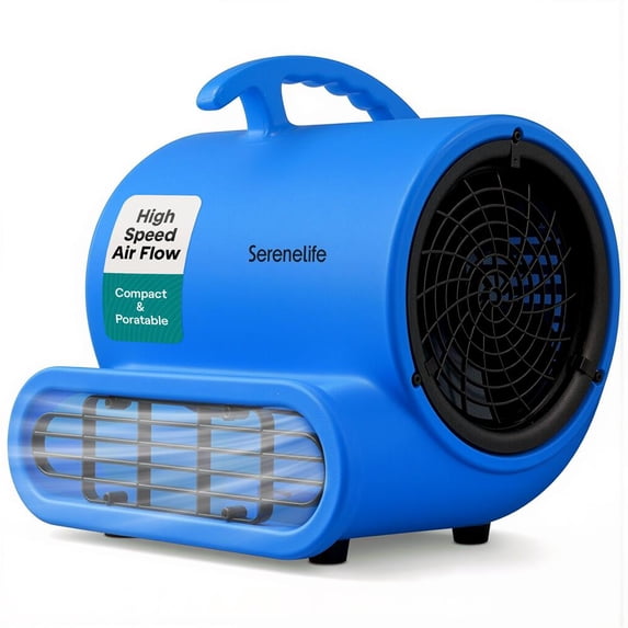 SereneLife Air Mover Portable Blower – 3-Speed 1000 CFM Air Dryer with Adjustable Tilt & Daisy Chain, Compact Durable Fan for Home, Garage & Work Use (Blue)