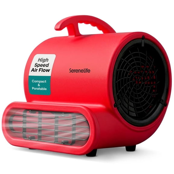 SereneLife Air Mover Portable Blower  3-Speed 1000 CFM Air Dryer with Adjustable Tilt & Daisy Chain, Compact Durable Fan for Home, Garage & Work Use (Red)