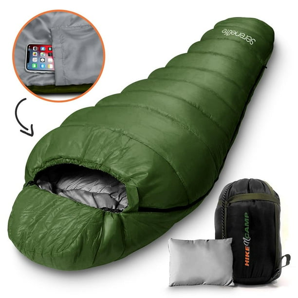 SereneLife Backpacking Mummy Sleeping Bag Camping Gear for Adults Teens w Pillow Bag