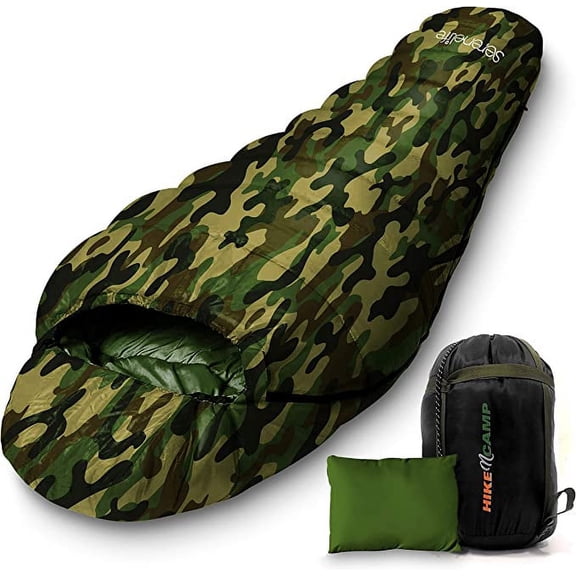 SereneLife Backpacking Sleeping Bag Camping Gear, Mummy Sleeping Bag for Adults/Teens W/ Pillow Bag