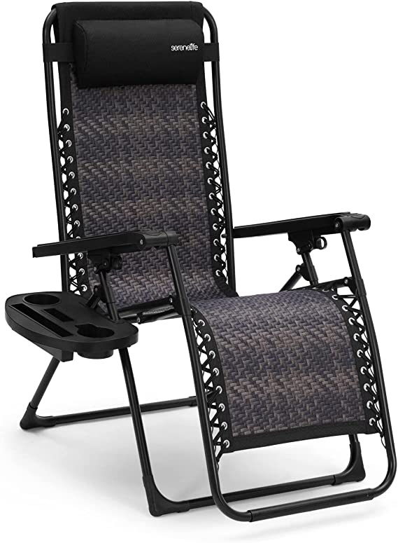 SereneLife Black Adjustable Outdoor Zero Gravity Lawn Chair Recliners W