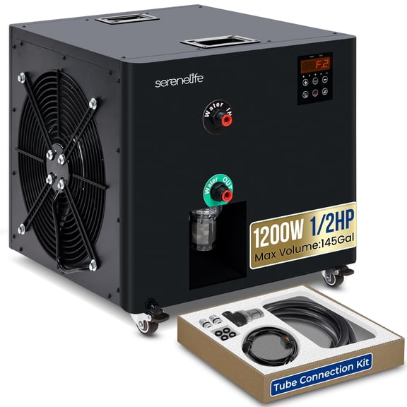 SereneLife Cold Plunge Chiller System - 1/2 HP 1200w, 132 Gal Max Volume Ice Bath Water Chiller with Quiet Design Cooling Refrigeration Compressor