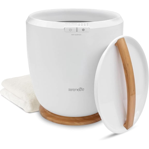 SereneLife Counter Towel Warmer Bucket - with Customized Fragrance for Spa and Bathroom, Luxury Towel Heater, Auto Shut Off, Fits 1 Large Towel, Blanket, Bathrobe, PJs (Natural)