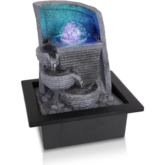SereneLife Desktop Electric Water Fountain w/LED Illuminated Crystal Ball Accent-Indoor Outdoor Portable Tabletop Decorative Waterfall Kit Includes Submersible Pump & 12V Adapter-SLTWF80LED