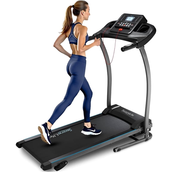 SereneLife Electric Folding Treadmill - Compact Digital Fitness Machine, Bluetooth App Sync, Manual Incline, for Walking & Running Workouts