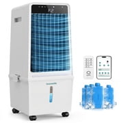 SereneLife Evaporative Air Cooler   1500 CFM Portable Cooling Fan with 15L Detachable Water Tank, Oscillating Indoor/Outdoor Cooler, Remote, Wheels & Ice Packs Black/White