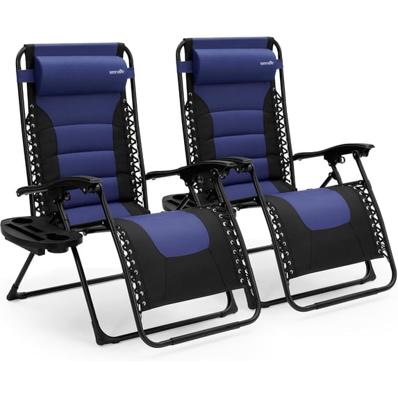SereneLife Foldable Outdoor Zero Gravity Padded Lawn Chair, Adjustable Steel Mesh Recliners (Blue)