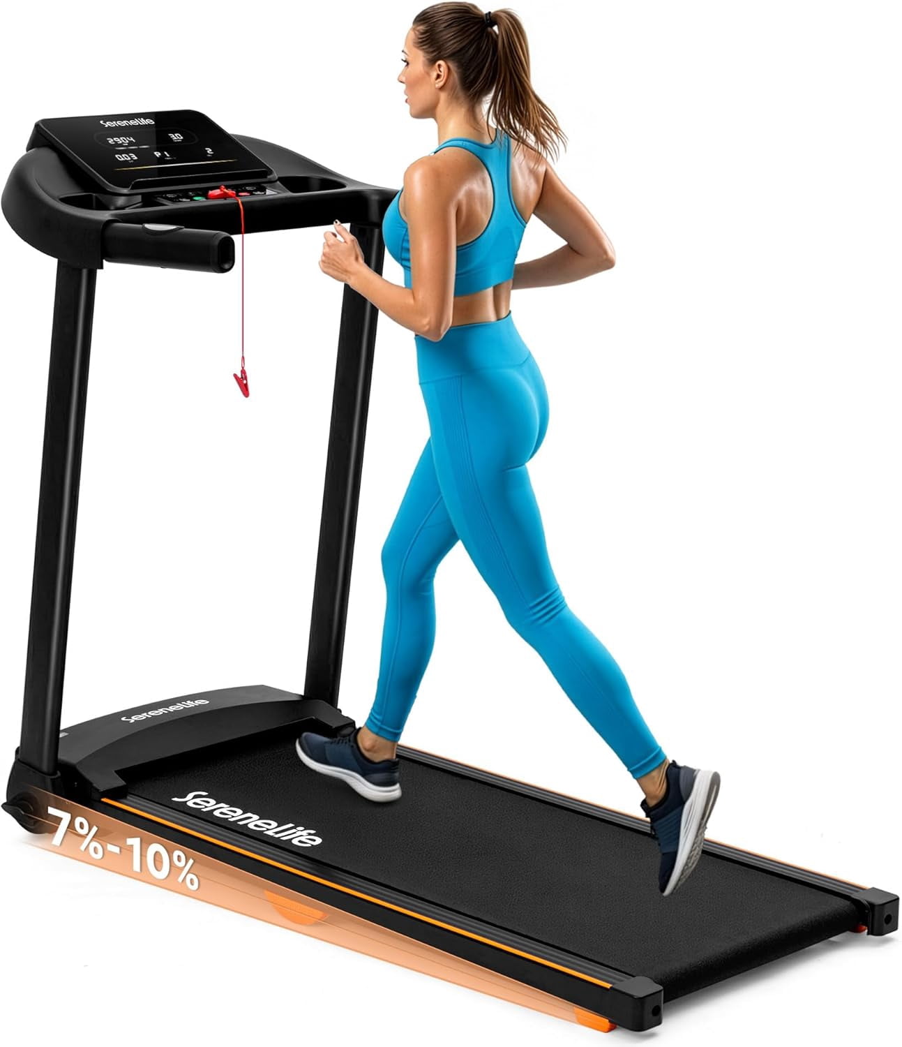 SereneLife Foldable Treadmill for Home – 3.5HP Compact Portable Treadmill with 13% Manual Incline, Bluetooth Speakers, App Sync, Heart Rate Monitor for Walking & Running