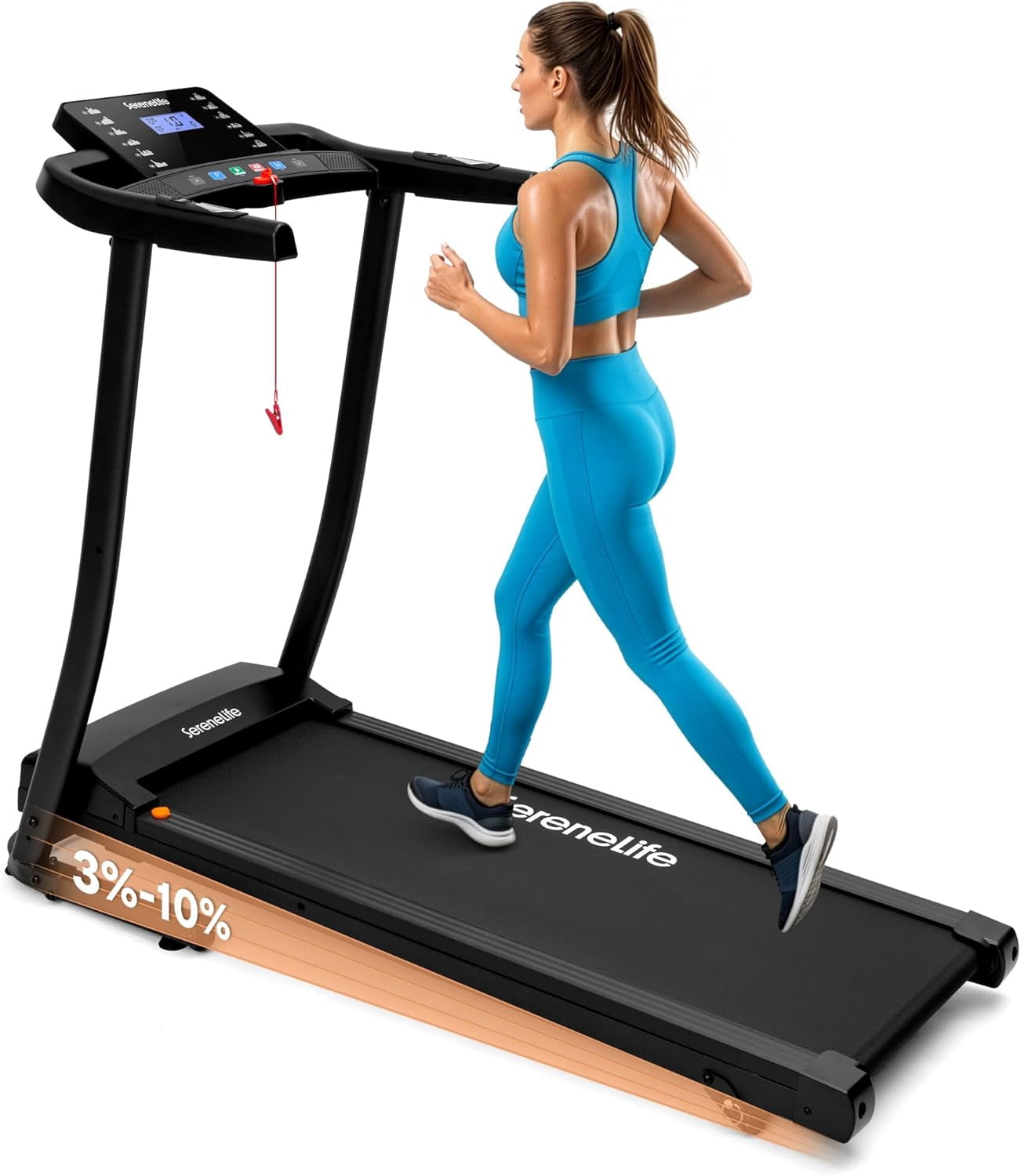 SereneLife Foldable Treadmill with Incline – 2.0HP Portable Treadmill with Bluetooth Speakers, Heart Rate Sensors, 12 Preset Programs, 0.8–8 MPH Speed, 264 lb Capacity