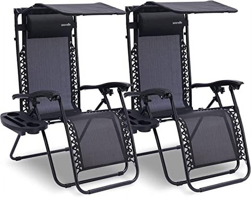 Black Adjustable Zero Gravity Outdoor Lounge Chair Set with Canopy
