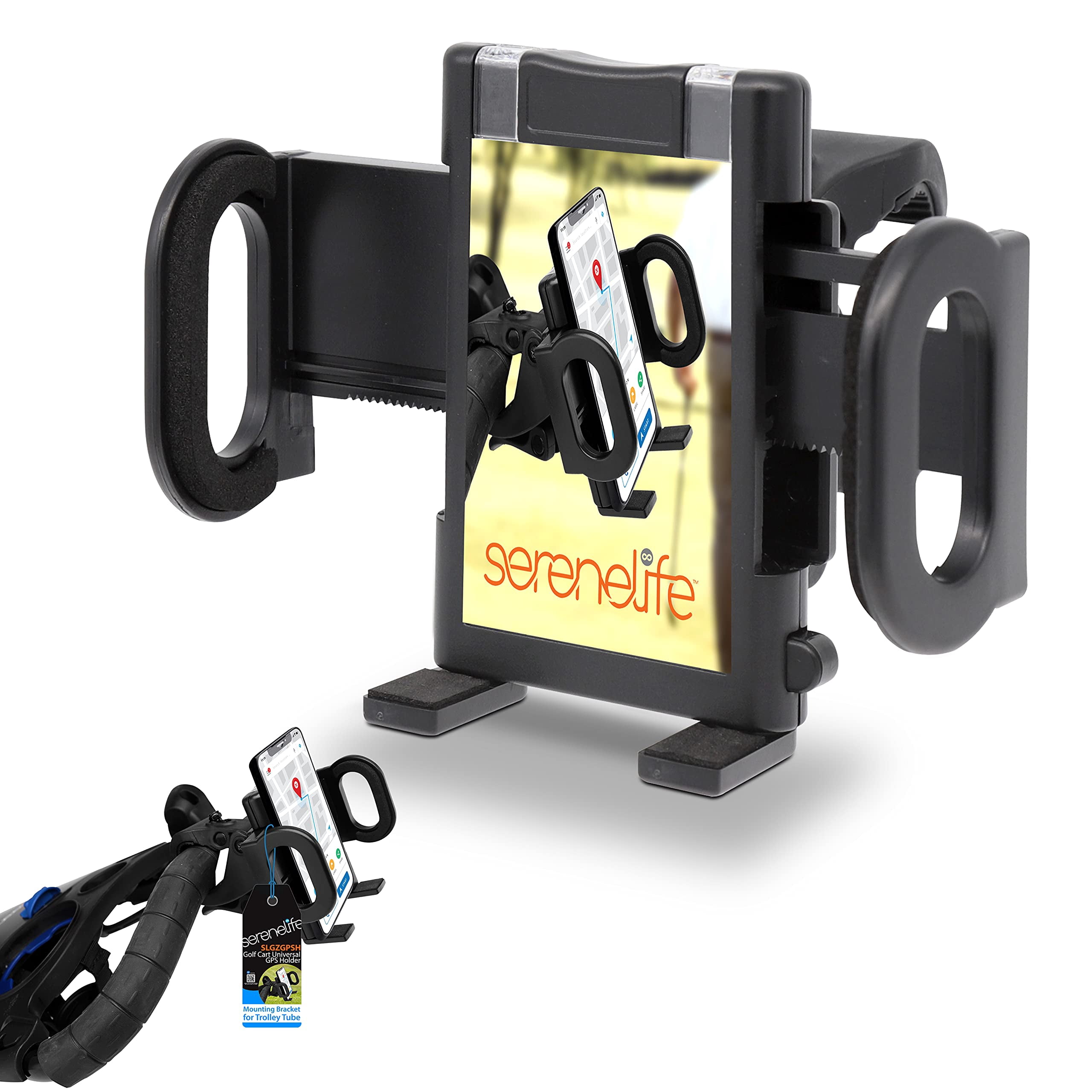 SereneLife Golf Cart Universal GPS Holder & Accessories Rotating Cell Phone Holder Mount Clip
