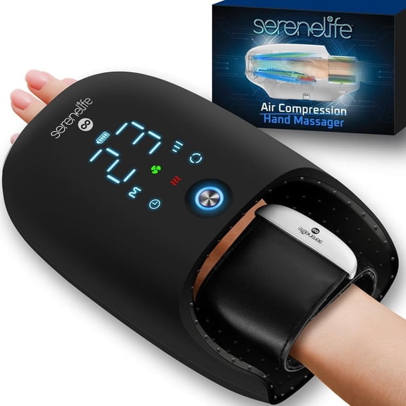 SereneLife Electric Hand Massager with Heat & Compression 6 Modes, Pain Relief Therapy for Arthritis & Carpal Tunnel