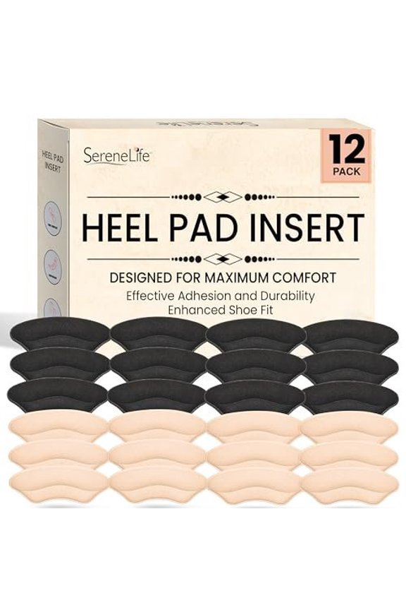 Heel Pad Shoe Insert - 12 Pairs of Shoe Pad Inserts for Men & Women's Shoes, High Heels, Loafers & Sneakers - Soft & Comfortable - Strong Adhesive for Lasting Adhesion - Black & Apricot