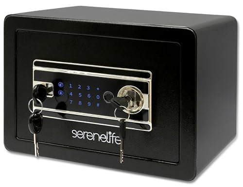 SereneLife Home Safe Box | Electronic Fingerprint Access, Money Safe for Home & Office, Touchscreen Keypad & Lock, Steel, Includes 2 Master Keys | 13.77 x 9.84 x 9.84 Inch 0.63 Cubic FT