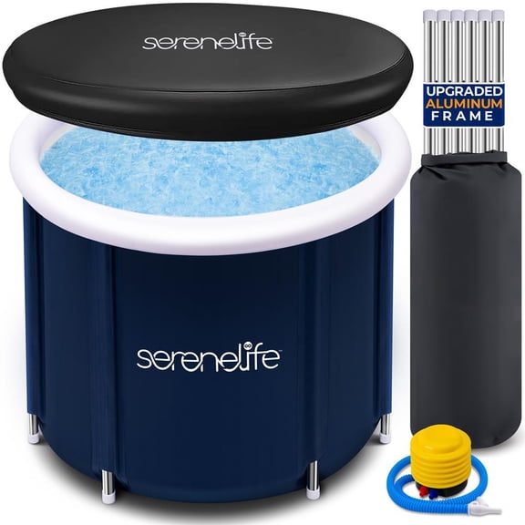 SereneLife Inflatable Insulated Cold Plunge Tub  78 Gallon One-Person Ice Bath Recovery Pod with Lid for Athletes, Black