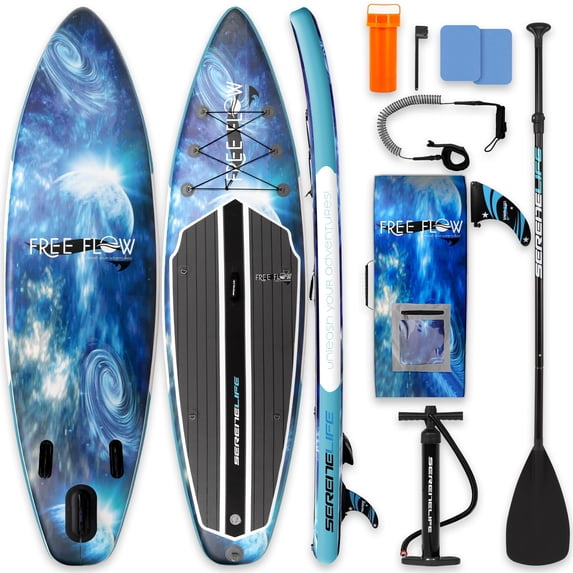 SereneLife Inflatable Stand Up Paddle Board (6 Inches Thick) with Premium SUP Accessories & Carry Bag | Wide Stance, Bottom Fin for Paddling, Surf Control, Non-Slip Deck | Youth & Adult Standing Boat