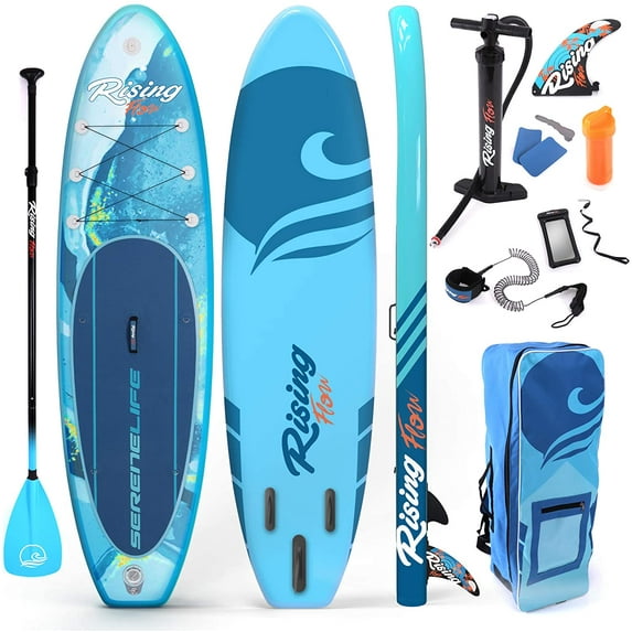 SereneLife Inflatable Stand Up Paddle Board - Wide Stable Design, Non-Slip Deck for Adults & Youth with Premium Paddle Board Accessories: Carry Bag, Dual Action Pump, Paddle, Ankle Leash - 10'6"