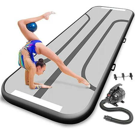 SereneLife Inflatable Training Air Mat Gymnastics & Exercise Floor Tumble Mat 9.8 ft., 0.08cm Thick Black