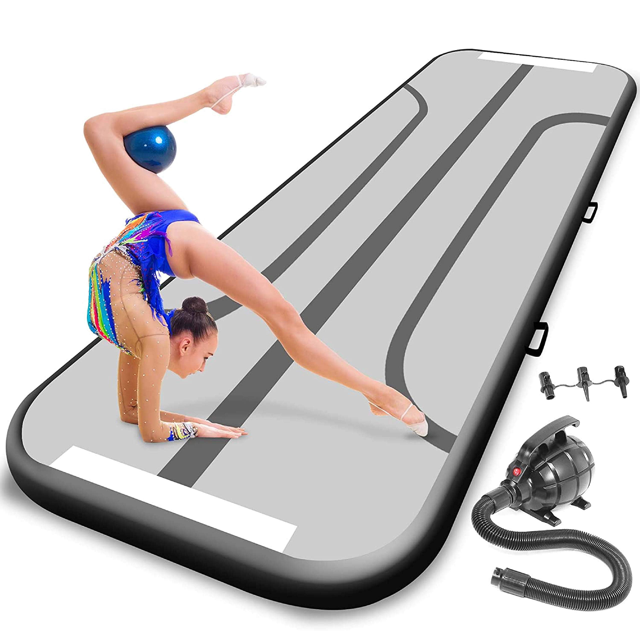 SereneLife Inflatable Training Air Mat Gymnastics & Exercise Floor Tumble Mat 9.8 ft., 0.08cm Thick Black