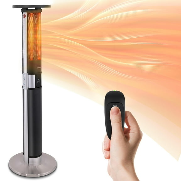 SereneLife Infrared Patio Heater, Electric Patio Heater for Indoor/Outdoor Use, Portable Tower Heater with Remote Control, 1500 W, for Restaurant, Patio, Backyard, Garage, Decks Black