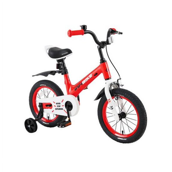 SereneLife Kids Bike with Training Wheels - 14” Toddlers Bicycle w/ Adjustable Seat Height, Alloy Steel Frame, Dual Brake System, Full Chain Guard, Reflector, Bell, Kickstand, For 3-5 Yrs Old (Orange)