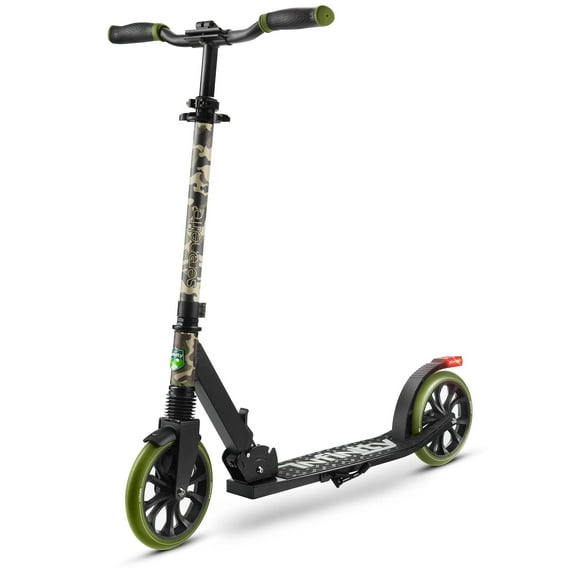 SereneLife Lightweight and Foldable Kick Scooter Comfortable T-Bar Handlebar, Adjustable Scooter for Teens and Adult, Alloy Deck with High Impact Wheels, Durable ABEC-7 Bearings, Camo