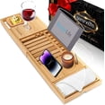 thumbnail image 1 of SereneLife Luxury Bamboo Bathtub Caddy, Extendable & Adjustable Tray W/ Device/Book Holder, Natural, 1 of 8