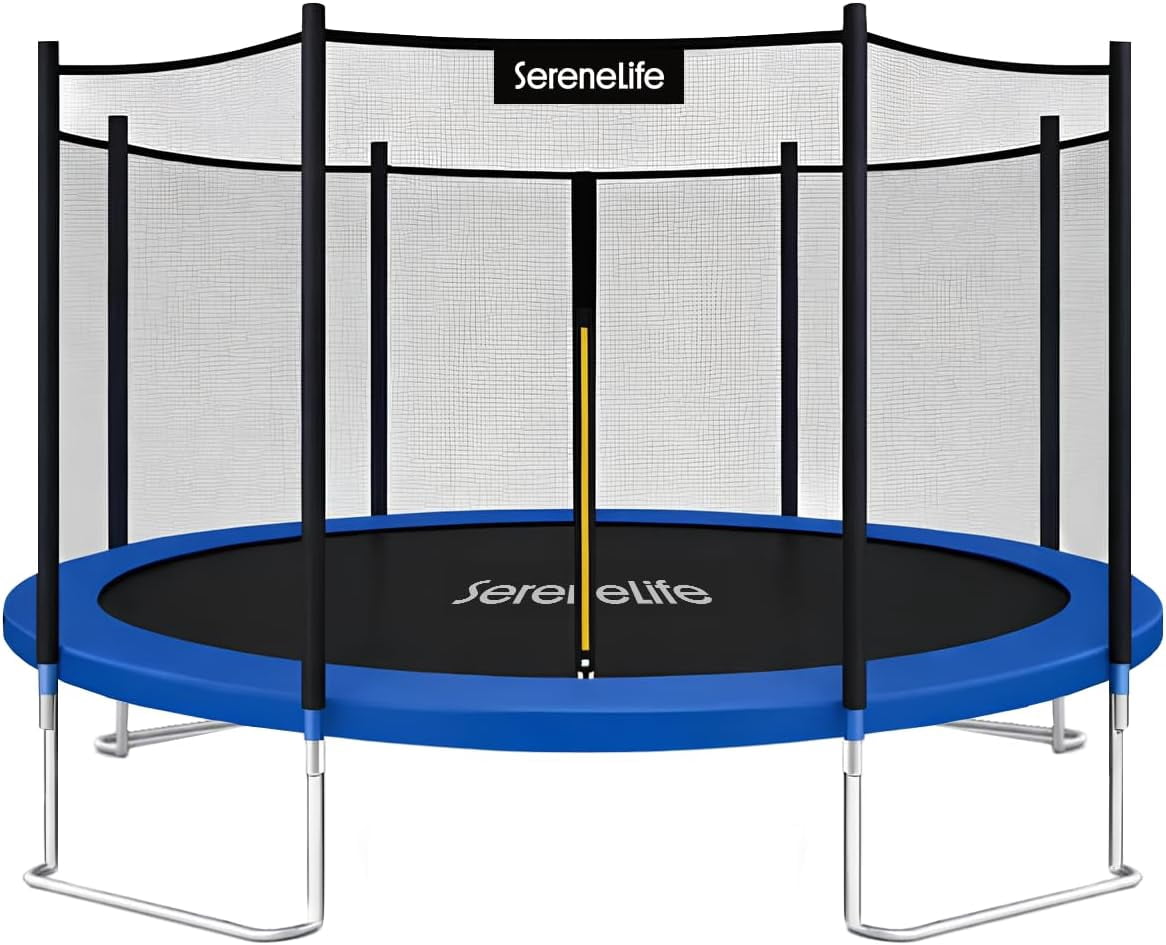 SereneLife Outdoor Trampoline with Enclosure Net & Ladder – 8FT, 10FT, 12FT & 14FT Heavy-Duty Anti-Rust Trampoline for Kids & Adults