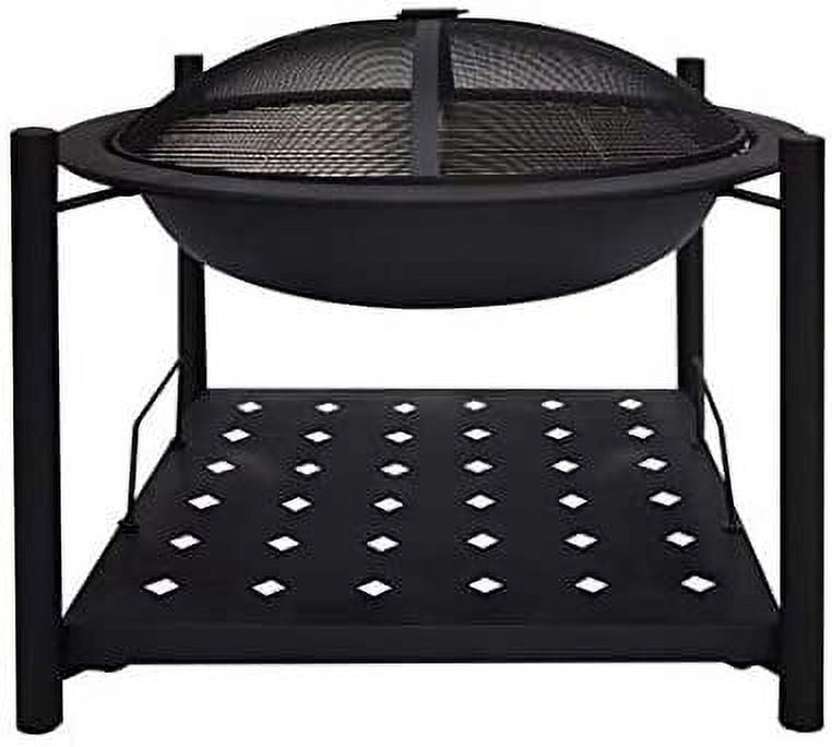 Black Steel 26'' Wood Burning Fire Pit with Grill and Spark Screen