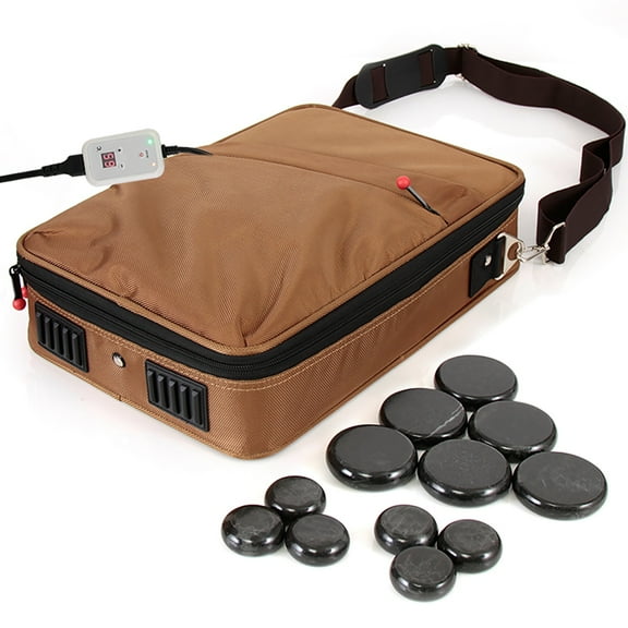 SereneLife PSLMSGST40 - Hot Stone Massage Kit - Portable Heated Rock Therapy System with Temperature Controller, Includes (12) Massaging Stones