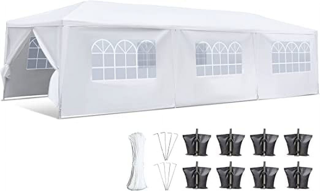 Pop Up Canopy Tent 10x30 - Portable Commercial Instant Shelter Foldable/Collapsible Sun Shade Canopy Pop Up Tent w/ 4 Walls, Waterproof Tent Top - 8 Sand Bag & 8 Stake & Ropes - SereneLife SLTET30