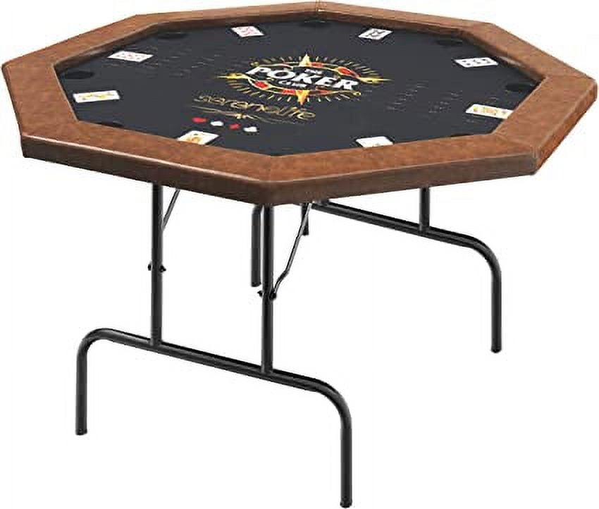 Octagonal Brown Felt 8-Player Foldable Poker Table